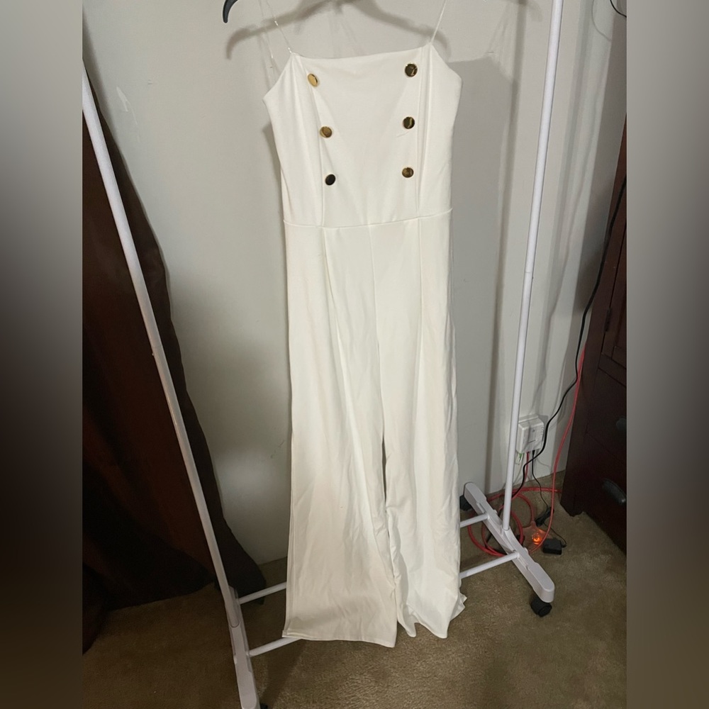 White Jump Suit with Gold Buttons
